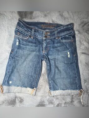Abercrombie & Fitch Distressed Dark Blue Denim Bermuda Shorts